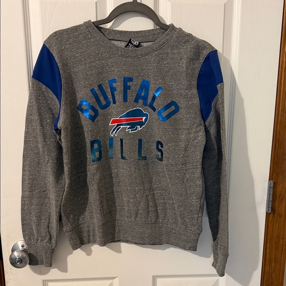 Buffalo Bills Gray Crewneck Sweatshirt with Blue Shoulder Accents